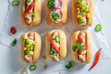 Unhealthy mini hot dogs as a fast food