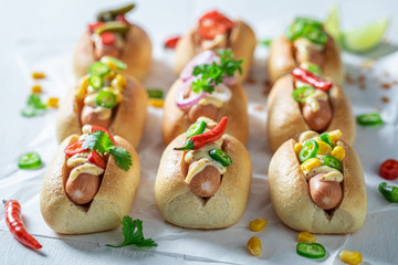 Hot mini hot dogs as a quick appetizers