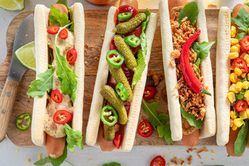 Spicy hot dogs as summer appetizers for party