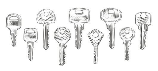 Set of keys sketch. Hand-drawn vector illustration