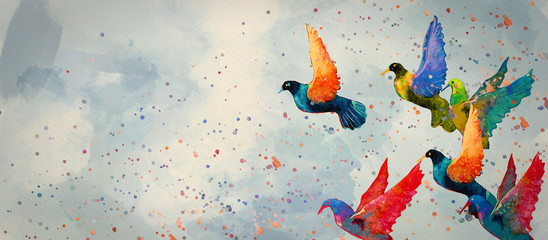 Birds. Watercolor background, design element © pronoia