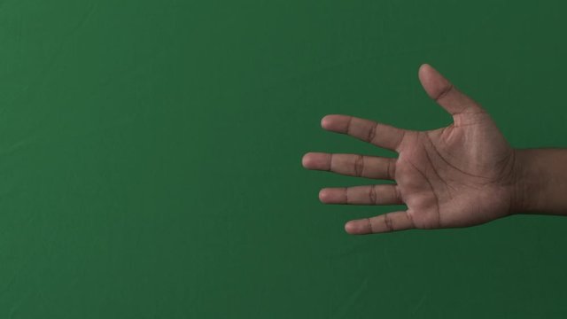 Right Splayed Hand Of UK Asian Male Against Green Screen. Locked Off