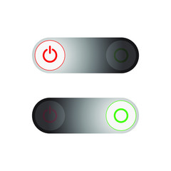 Set of 2 On Off slider style power buttons with black background, The Off buttons are enclosed in Red icon and the On buttons in green icon,