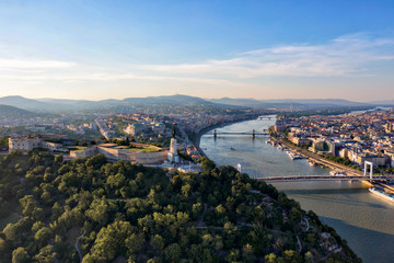 Naklejka premium Gellert hills with Budapest view from drone