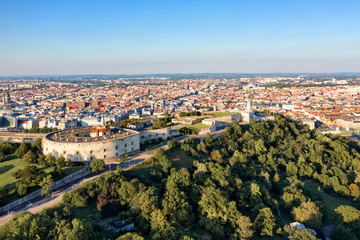 Gellert hills with Budapest view from drone