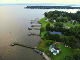 The aerial view of the waterfront homes with a private dock near Newburg, Maryland, U.S