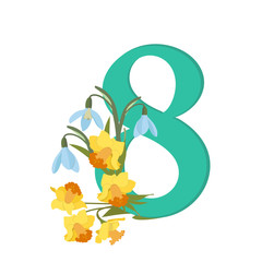 Happy women's day greeting card. Postcard on March 8.