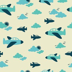 Obraz na płótnie Canvas Retro Flying Plane Toys Vector Illustration Pattern