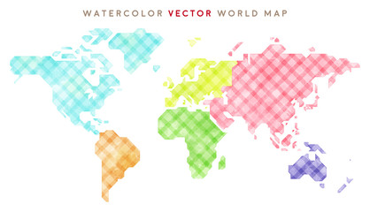 colorful hand drawn world map (vector) : plaid pattern