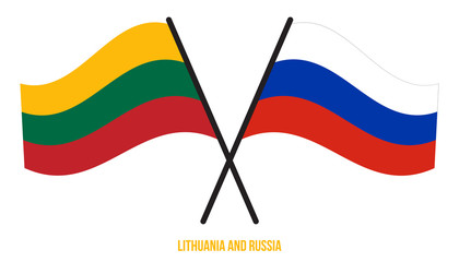 Lithuania and Russia Flags Crossed And Waving Flat Style. Official Proportion. Correct Colors.