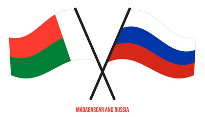 Madagascar and Russia Flags Crossed And Waving Flat Style. Official Proportion. Correct Colors.