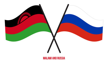 Malawi and Russia Flags Crossed And Waving Flat Style. Official Proportion. Correct Colors.