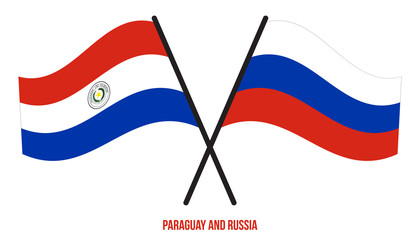 Paraguay and Russia Flags Crossed And Waving Flat Style. Official Proportion. Correct Colors.