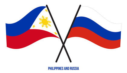 Philippines and Russia Flags Crossed And Waving Flat Style. Official Proportion. Correct Colors.