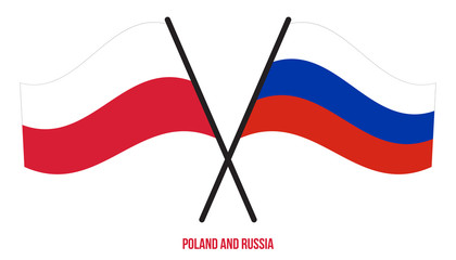 Poland and Russia Flags Crossed And Waving Flat Style. Official Proportion. Correct Colors.