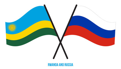 Rwanda and Russia Flags Crossed And Waving Flat Style. Official Proportion. Correct Colors.