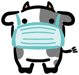 マスクをしている牛　素材　イラスト