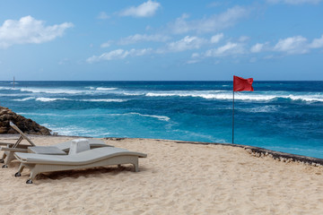 Popular Melasti Beach (Pantai Melasti), Bukit, Bali, Indonesia. Turquoise water, rocks, ocean scenery. 