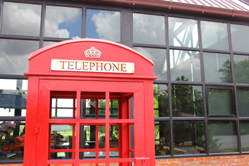 close up of red telephone booth
