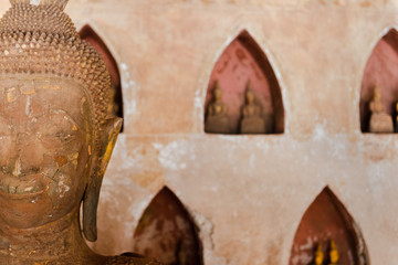 Detail of buddha statue at Wat Si Saket in Vientiane, Laos