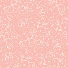 Abstract repeating floral pattern -  blush background with white flowers
