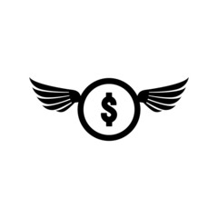 Flying money coin icon isolated vector on white background, sign and symbol 