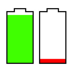 Full and empty battery against a white background