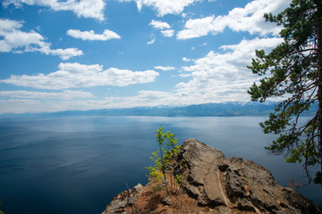 View above big beautiful lake, Baikal lake, Russia.
Baikal landscapes.