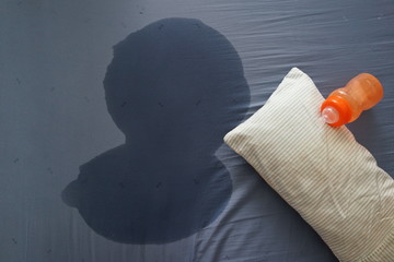 Wet mattress, Kid's pee on a mattress, high angle view