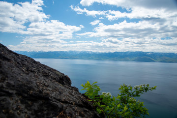 Obraz premium View above big beautiful lake, Baikal lake, Russia. Baikal landscapes.