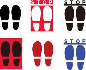 新型コロナウイルスでソーシャルディスタンスを取るための足跡のイラスト。