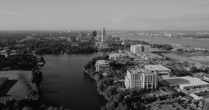 A horizontal composition of the area around Capitol at the State Capital Building Baton Rouge Louisiana