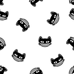 Cute cat heads seamless pattern vector Halloween background. Coronavirus concept. Vector illustration