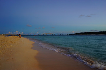 The beach of the evening view in Okinawa in Japan