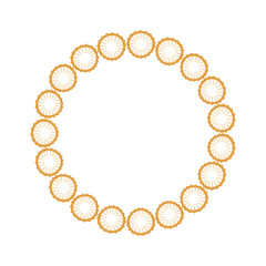 Stream gold stars on a white background. Christmas Wreath Decorated with Gold Stars.