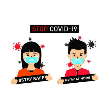 pictures of men and women and appeals about the covid 19 virus, mask, bacteria