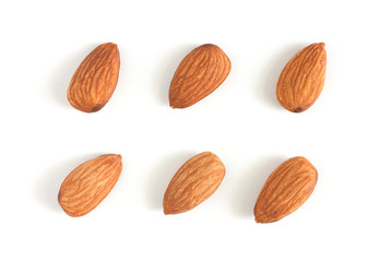 Close up,Almonds isolated on white background,Top view.