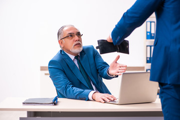 Male employee and cop in police investigation concept