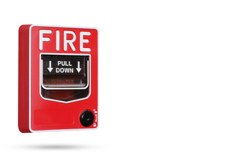 Fire alarm switch red isolated on white background  , Ideal for use in the design put images and insert text.