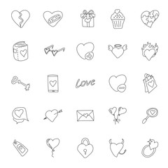 heart love hand drawn linear doodles isolated on white background. heart love icon set for web and ui design, mobile apps and print products