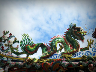 Fototapeta premium religious with decorative dragon a traditional purification pavilion inside china thailand temple courtyard landscape orientation creating artwork school studying academy gallery of art education