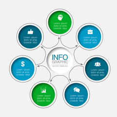 Fototapeta premium Vector infographic template, circle with 7 steps or options. Data presentation, business concept design for web, brochure, diagram.
