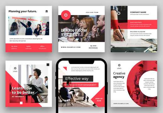 Corporate Social Media Layouts with Red Accent