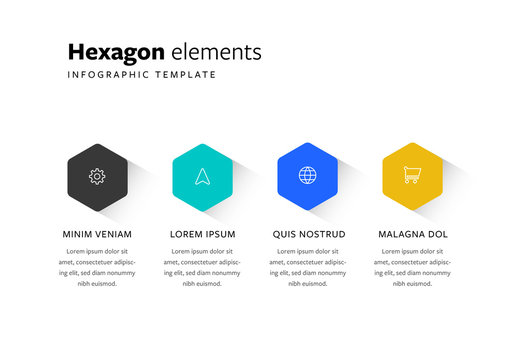 Infographic Layout with Hexagon Elements and Inline Icons