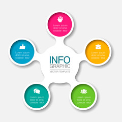 Vector infographic template, circle with 5 steps or options. Data presentation, business concept design for web, brochure, diagram.