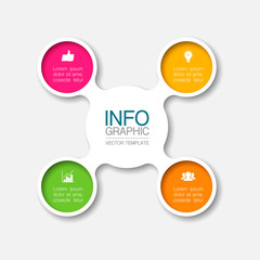 Vector infographic template, circle with 4 steps or options. Data presentation, business concept design for web, brochure, diagram.