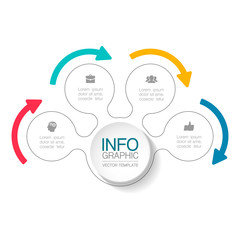 Vector infographic template, circle with 4 steps or options. Data presentation, business concept design for web, brochure, diagram.