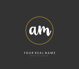 A M AM Initial letter handwriting and signature logo. A concept handwriting initial logo with template element.