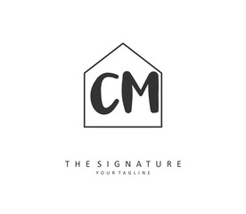 C M CM Initial letter handwriting and signature logo. A concept handwriting initial logo with template element.
