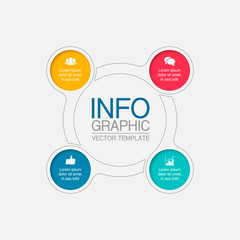 Vector infographic template, circle with 4 steps or options. Data presentation, business concept design for web, brochure, diagram.